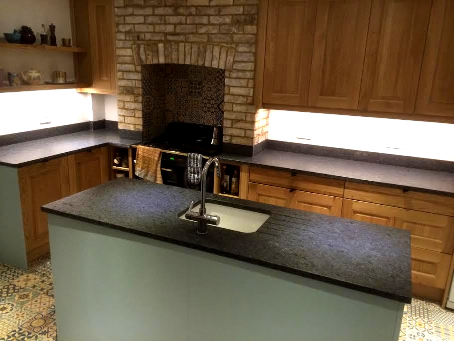 Steel Grey Granite Kitchen Wotk Tops - surface is leathered finish, Fulham, London